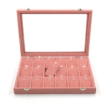 Caixa de armazenamento de joias de veludo, com tampa de vidro, cor rosa, brincos, colar, pulseira, anel, bandeja de armazenamento e adereços de exibição, 35*24*5cm 2024 - compre barato