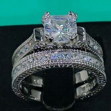 Conjunto de anillo de boda de 6mm con Circonia cúbica AAA, joyería profesional de tamaño 5-10, princesa Retro, oro blanco de 14kt, regalo de Navidad 2024 - compra barato