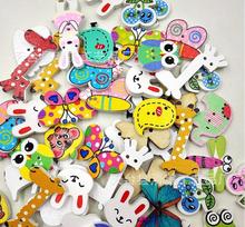 50pcs Mixed Cartoon Animal 2 Holes Wooden Buttons Sewing Craft Scrapbooking DIY Wedding Party Decoration 2024 - buy cheap