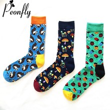 Peonfly meias masculinas de algodão, meias com estampa cogumelo e desenho animado para homens 2024 - compre barato