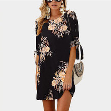 Women Dress Summer Boho Style Floral Print Chiffon Beach Dress Tunic Sundress Loose 2024 - buy cheap