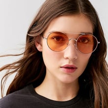 Gafas de sol redondas de alta calidad para mujer, lentes de sol femeninas de color amarillo, rojo y morado, a la moda, 2018 2024 - compra barato