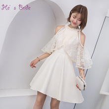 Vestido de festa personalizado de cetim, vestido curto, elegante, branco, coquetel, roupa de baixo 2024 - compre barato