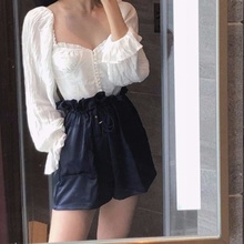 Camisa vintage branca para mulheres, blusa retrô com gola quadrada feminina, manga curta de balão, estilo quadrado, dd2175, verão 2019 2024 - compre barato
