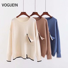 VOGUEIN New Womens Winter O-Neck 3 Colors Loose Long Sleeve Pullover Sweater Wholesale 2024 - buy cheap