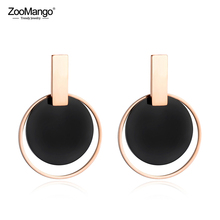 ZooMango Black Disc Rose Gold Color Circle Earrings For Women Exaggeration Stainless Steel Jewelry Pendientes Mujer Moda ZE18089 2024 - buy cheap