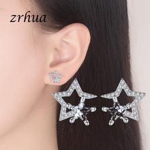 ZRHUA-pendientes de tuerca de estrella de cristal para mujer, aretes de plata de ley S925 de alta calidad, joyería Brincos, regalos de fiesta de boda 2024 - compra barato