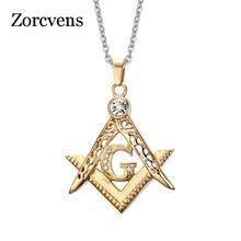 ZORCVENS New Fashion Jewelry Wholesale Gold-Color Stainless Steel Cubic Zirconia Masonic Pendant Necklace for Men 2024 - buy cheap