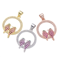 Círculo hueco de cristal CZ de nuevo diseño con dijes de pájaros dobles,/colgantes de collares de moda de color dorado/oro rosa para mujeres 2024 - compra barato