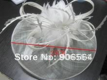 High Quality Millinery Sinamay Hats Women White Fascinator Headbands Linen Wedding Bridal Feather Headwear Whole Sale Fashion 2024 - купить недорого