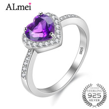 Almei-Anillo de plata de ley 100% 925 auténtica para mujer, joya de amatista con corazón de amor, joyería de boda Original para mujer con caja 10% CJ006 2024 - compra barato