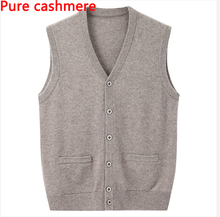 Autumn Winter Men's High Quality Pure Cashmere Casual V-neck Single Breasted Vest Brand Thick Warm Male Wool Sweater Size S-4XL 2024 - buy cheap