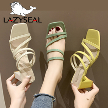 LazySeal-Mules para mujer abiertos de tacón alto cuadrado estilo bohemio, zapatos de verano, calzado de vestir, sin cordones, playa 2024 - compra barato
