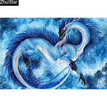 Full Square/5D DIY Diamond Painting "Blue dragon" Embroidery Cross Stitch Mosaic Home Decor Gift      CJ13 2024 - buy cheap