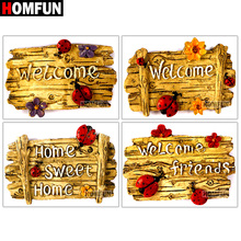 HOMFUN-pintura de diamante 5D DIY "Bienvenido a casa", bordado 3D de diamantes de imitación cuadrados o redondos, estilo punto de cruz 5D, decoración del hogar, A15075 2024 - compra barato