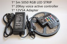 5m IP65waterproof 5050 White PCB Board LED Strip RGB tape Lights  20Key Music Voice Sensor Controller + 12V 5A Power Source kit 2024 - buy cheap