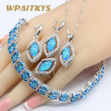 925 Silver Jewelry Sets For Women Marquise Australia Blue Opal Necklace Pendant Earrings Rings Sky Blue Topaz Bracelet Gift Box 2024 - buy cheap