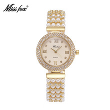 Miss Fox Luxury Rhinestones Nature Pearl Watch Women's Waterproof Gold Watch All Metal Quartz Clock Women's Montre Femme Relogio 2024 - buy cheap