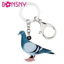Bonsny Acrylic Blue Pigeon Bird Key Chains Keychains Keyring Novelty Animal Jewelry For Women Girls Bag Car Pendant Gifts Bijoux 2024 - buy cheap