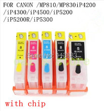 PGI-5BK CLI-8 BK C M Y refillable ink cartridge for canon PIXMA MP810/MP830 iP4200/iP4300/iP4500/iP5200/iP5200R/iP5300 with chip 2024 - buy cheap