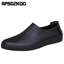 Conforto de couro real novo preto deslizamento em sapatos masculinos casuais designer moda 2021 primavera e outono genuíno alta qualidade borracha 2024 - compre barato