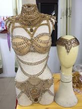 Rhinestone Sequins Body suits Costumes women sexy gold  bra short clothing set female singer DJ DS dance stage wear 2024 - buy cheap