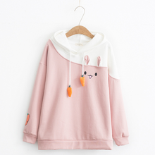 Japanese Women Hoodies Anime Lovely Pullover Kawaii Rabbit Sweatshirt Tracksuit Cute Bunny Graphic Outerwear Pink Black Hoodie 2024 - buy cheap