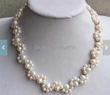 Wholesale Pearl Necklace,16 Inches 5.5-8mm White Color Flower Genuine Freshwater Pearl Necklace With Crystal Beads Jewelry. 2024 - buy cheap