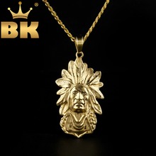 O king bling fashion punk 316l colar de aço inoxidável cabeça de chefe indiano design de motoqueiro pingente colar hip hop jóias envio direto 2024 - compre barato