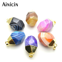 10pcs Mixed Color Semi-precious Stone Faceted Block Gold Plating Pendants For Men and WOmen Jewelry Making Materials 2024 - buy cheap