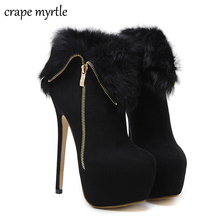 Platform Boots with fur Fashion Thin Heels Ankle Boots Women High Heels Autumn Winter Woman Shoes sexy boots platform YMA410 2024 - buy cheap