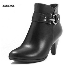 Zxryxgs-botas femininas de couro legítimo, bota cano alto de primavera e inverno, tamanhos grandes, na cor preta, 2021 2024 - compre barato