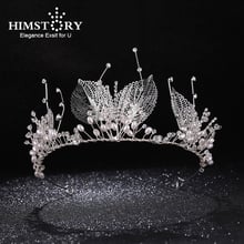 Himstory Romatic Handmade Crystal Pearl Bridal Headbands White Leaf Wedding Tiaras Crown Women Bride Hairbands Hair Accessory 2024 - buy cheap