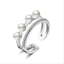KOFSAC New Charm 925 Sterling Silver Rings For Women Wedding Exquisite Micro-Inlay CZ Pearl Double layer Ring Party Jewelry Gift 2024 - buy cheap