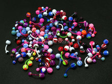 belly ring navel bar mix color design 100pcs body piercing jewelry bioplast barbell acrylic ball  wholesale jewelry 2024 - buy cheap