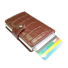 Mini billeteras de aluminio con patrón de cocodrilo Vintage para hombre y mujer, carteras RFID de cuero genuino, Caja Individual, tarjeteros para banco de identificación 2024 - compra barato