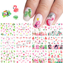 New Pink Flamingo Nail Stickers Decals Green Leaf Summer Designs Nail Art Water Transfer Foils Decorations Manicure TRA1537-1548 2024 - buy cheap