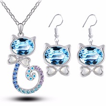 2019 Fashion Austria Crystal Cat Necklace Earrings Jewelry Set Catty Cute Pet Series Girl Drop Earring Set For Party Gift 2024 - buy cheap