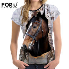 FORUDESIGNS 3D Crazy Horse Women T Shirt Summer Casual Female Short Sleeve Top Tees Animal Printing Ladies Comfortable Tee Shirt 2024 - buy cheap