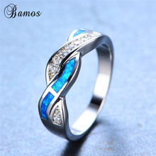 Boho Female White/Blue Fire Opal Cross Ring Silver Color Jewelry 14KT White Gold Wedding Engagement Rings For Women 2024 - buy cheap