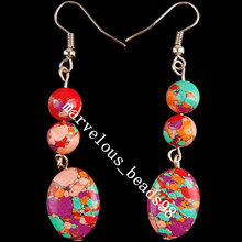 Free shipping NEW Fashion 6~13x18mm Red Flower Howlite Beads Earrings Pair  MC1897 2024 - buy cheap