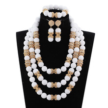Conjunto de joias de casamento com contas brancas, conjunto de joias com pedras verdadeiras estilo dubai, douradas e miçangas 2024 - compre barato