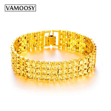 VAMOOSY-pulsera de eslabones cubanos para hombre, brazalete de eslabones, Color dorado, 24K, cobre brillante, ancho, joyería 2024 - compra barato