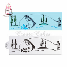 Gone Fishing Cake Stencil for Cake Design Plastic Stencil for Painting Template Mold Fondant Decorating Tools Bakeware ST-386 2024 - buy cheap