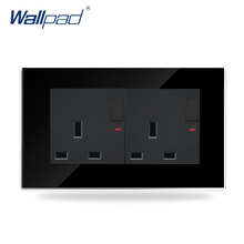 146*86mm 13Amp Switched UK Socket Wallpad Black Luxury Glass 110v-250V Double13 A UK British Standard Wall Socket with Switch 2024 - buy cheap