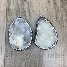 Freeform White Crystal quartz druzy Pendant Paved Rhinrstones edges For Necklace Jewelry MY1395 2024 - buy cheap