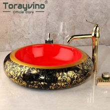 Torayvino Luxury Painted Basin Set Golden Bathroom Faucet Counter Top Basin Sink Single Hand Vanity Sink Hot Mixer Water Tap 2024 - buy cheap