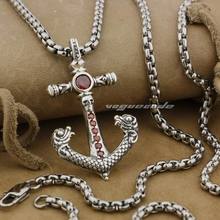 925 Sterling Silver Skull Anchor Red CZ Stone Fashion Pendant 9J002 Necklace 24 inches 2024 - buy cheap