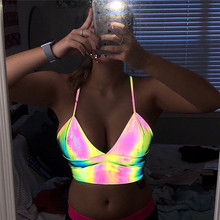 Regata refletiva brilhante arco-íris, top reflective feminino colorido para festival rave colete de festa e boate 2024 - compre barato