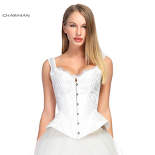 Charmian Women's Vintage Wide Plastic Bone Jacquard Overbust Corset Sexy Embroidery Shoulder Strap Corsets Top Body Shaper 2024 - buy cheap